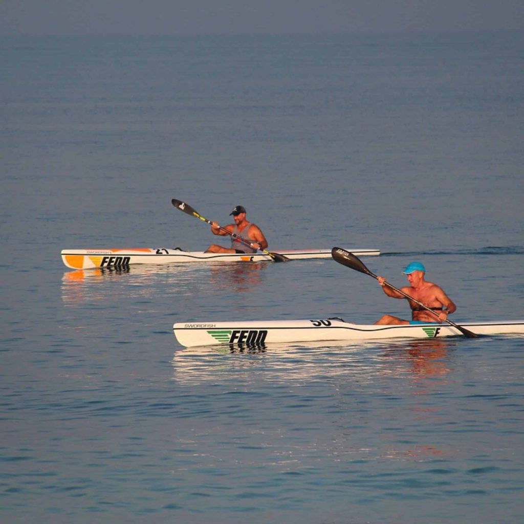 Two paddlers in racing boats